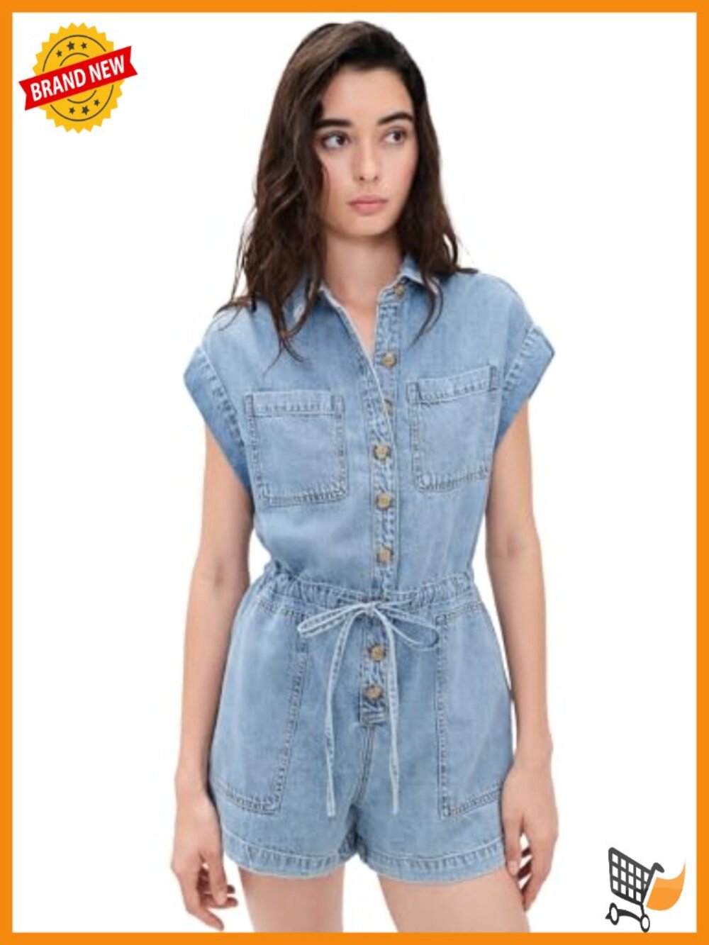 Lightweight Denim Romper with Pockets